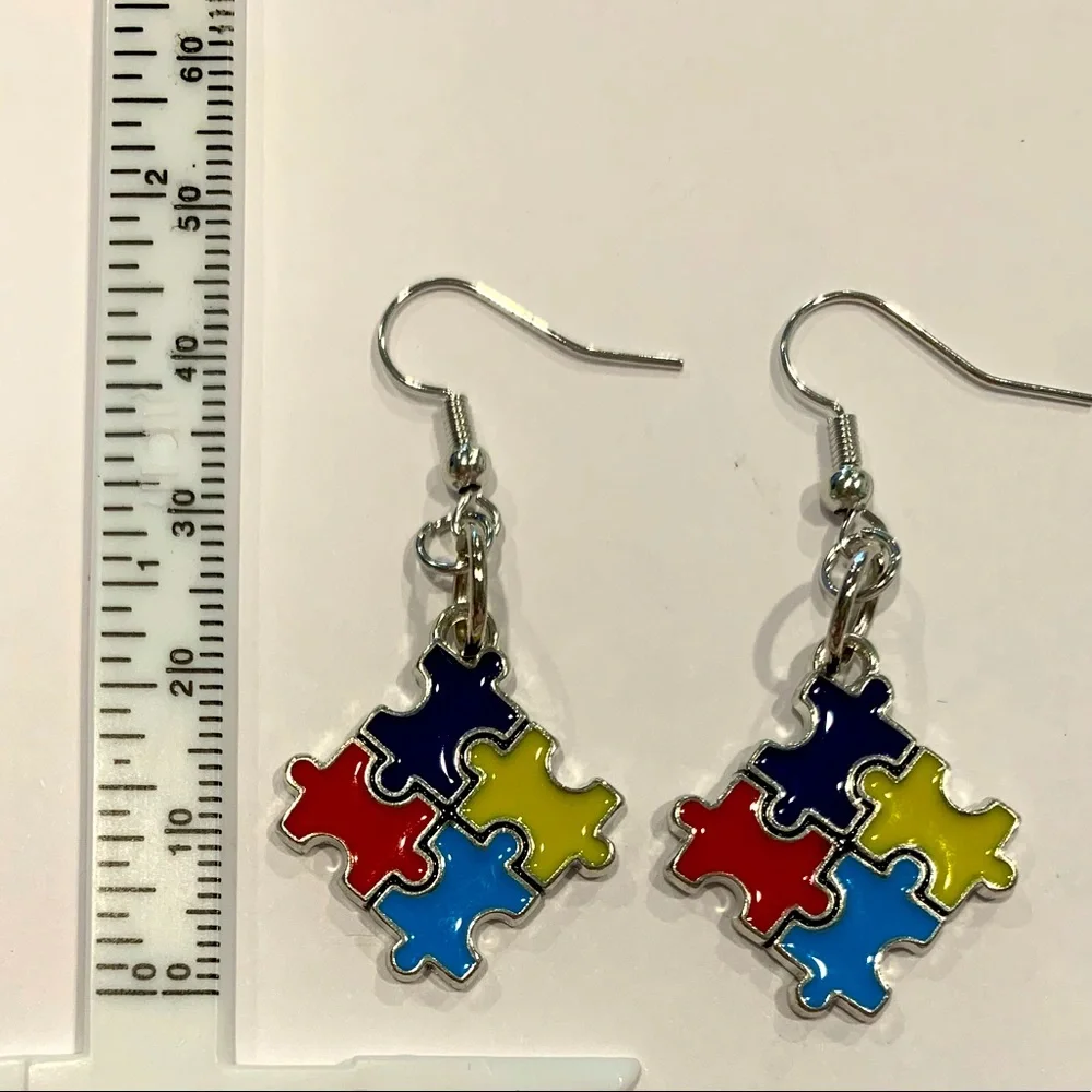 Autism Awareness puzzle piece 🧩 charm earrings - Picture 3 of 6